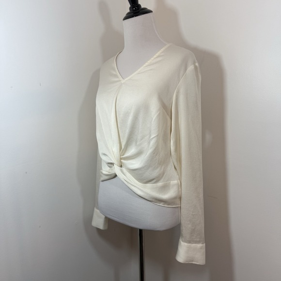 Express Blouse Shirt Size XS Twist Front Long Sleeve Ivory Off White Top - Picture 4 of 10